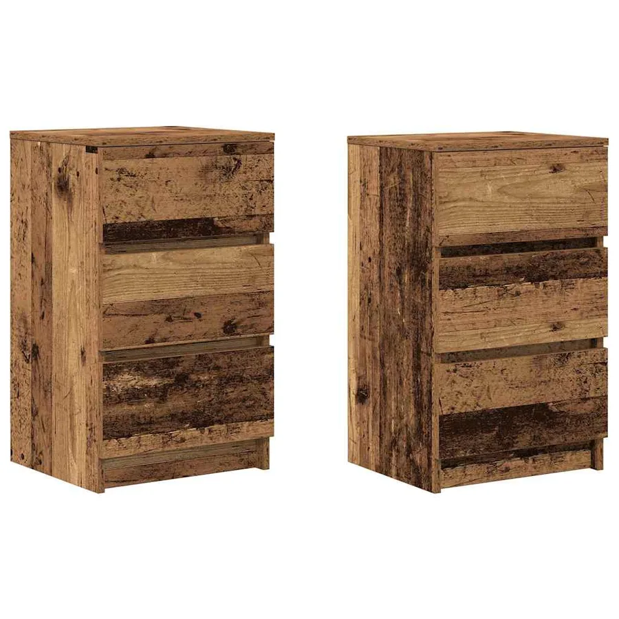 Tables de chevet avec 3 tiroirs 2 pcs vieux bois 39x35x65 cm - 2