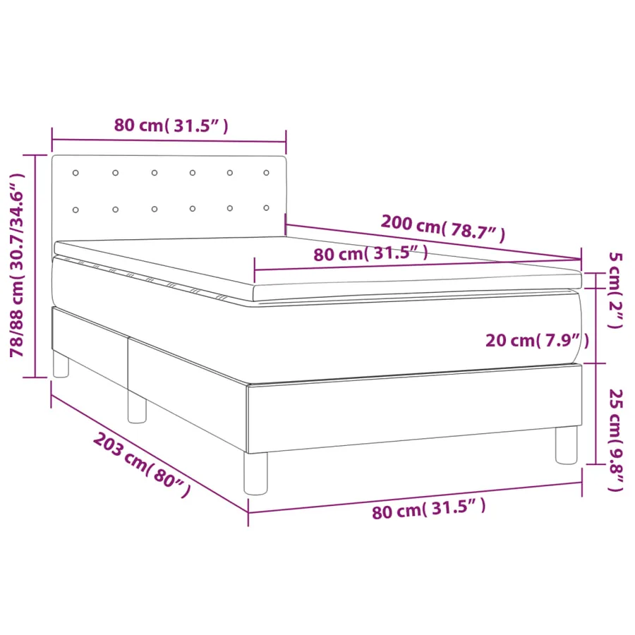 Sommier à lattes de lit avec matelas et LED Noir 80x200 cm - 8