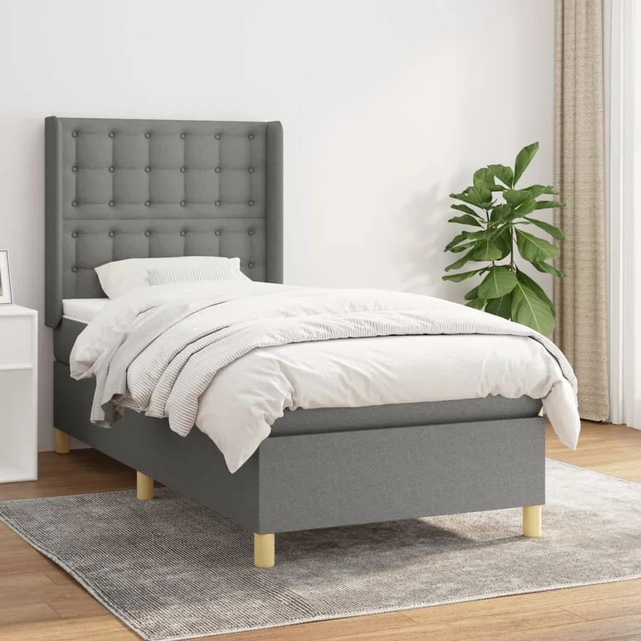 Sommier à lattes de lit avec matelas Gris foncé 100x200cm Tissu