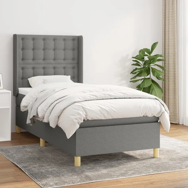 Sommier à lattes de lit avec matelas Gris foncé 100x200cm Tissu