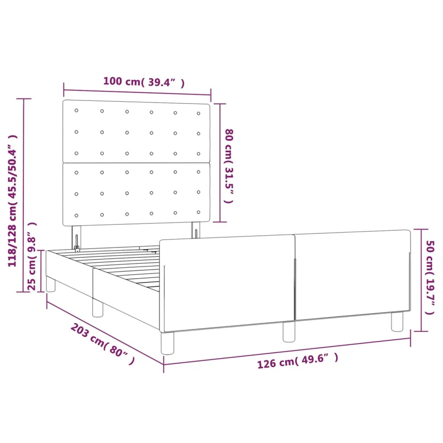 Cadre de lit sans matelas gris foncé 120x200 cm tissu - 14