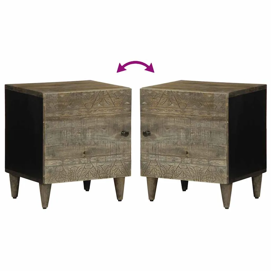 Tables chevet 2 pcs gris clair 40x33x46 cm bois manguier solide - 7
