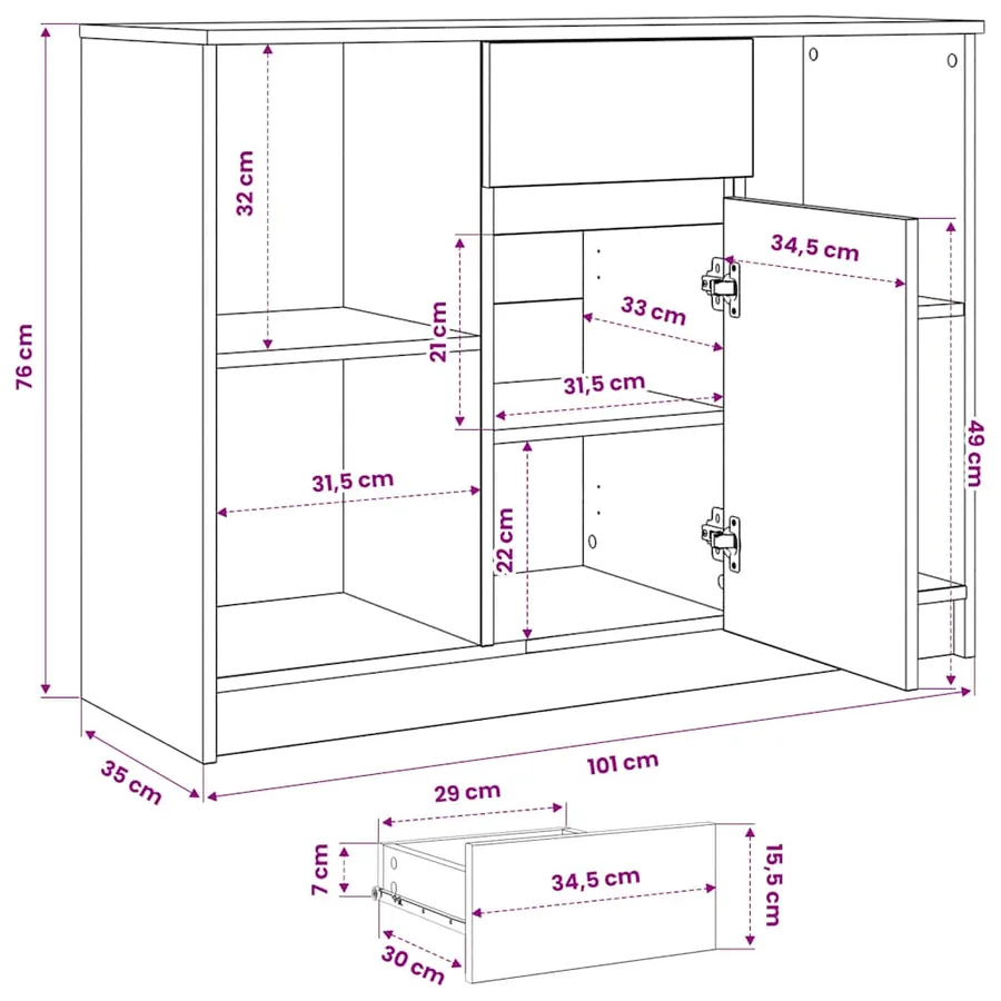 Buffet avec tiroir chêne sonoma 101x35x76 cm bois d'ingénierie - 14