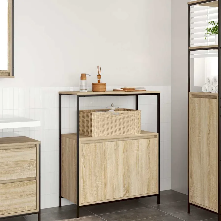 Meuble de salle de bain et étagères chêne sonoma 76,5x35x95 cm
