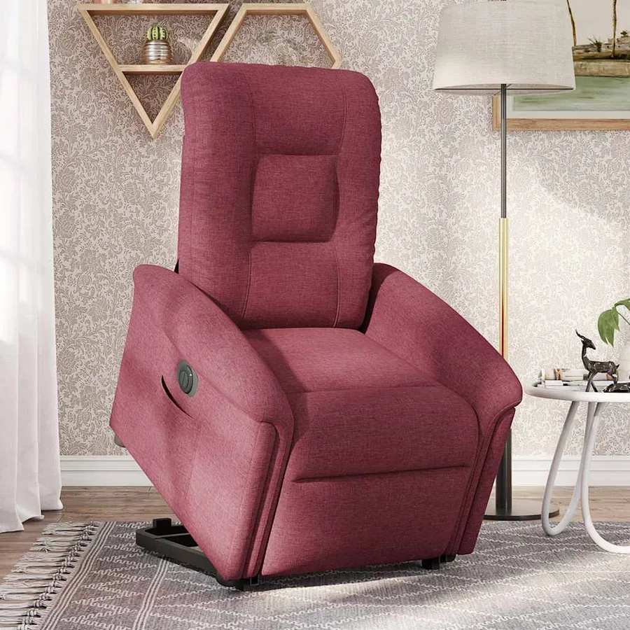 Fauteuil inclinable électrique rouge bordeaux tissu - 3