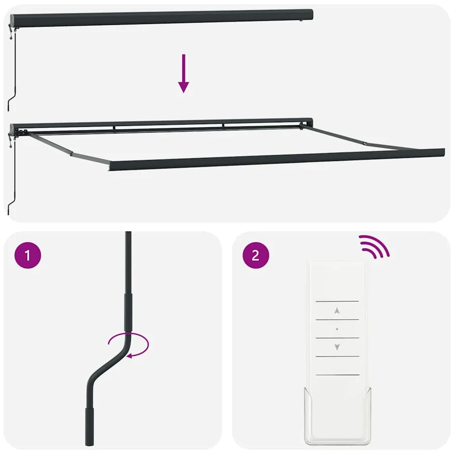 Auvent rétractable anthracite et blanc 4,5x3 m tissu/aluminium - 11