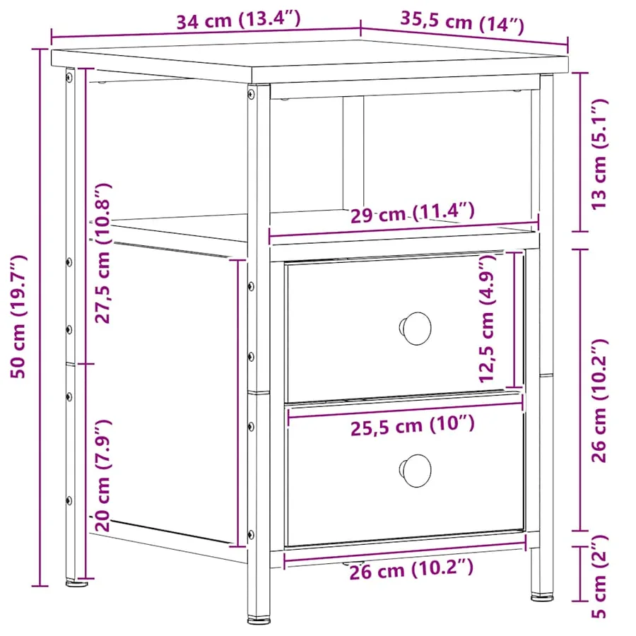 Tables de chevet 2 pièces Chêne noir 34 x 35,5 x 50 cm Bois d'ingénierie - 12