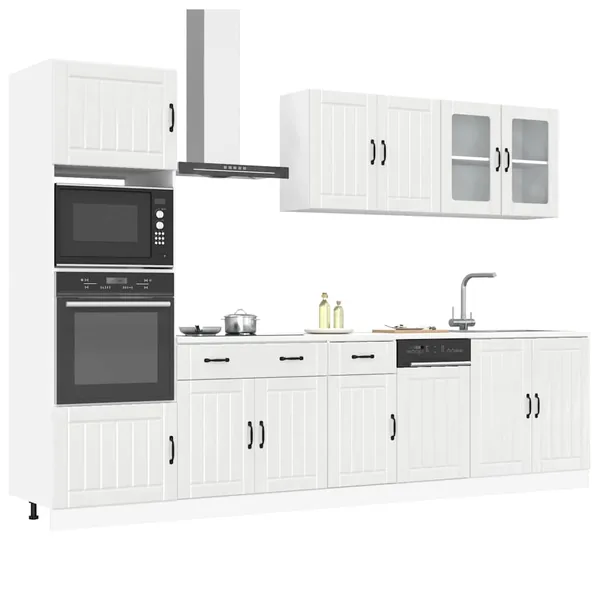 Ensemble de 7 meubles de cuisine "Lucca" en bois d'ingénierie blanc brillant