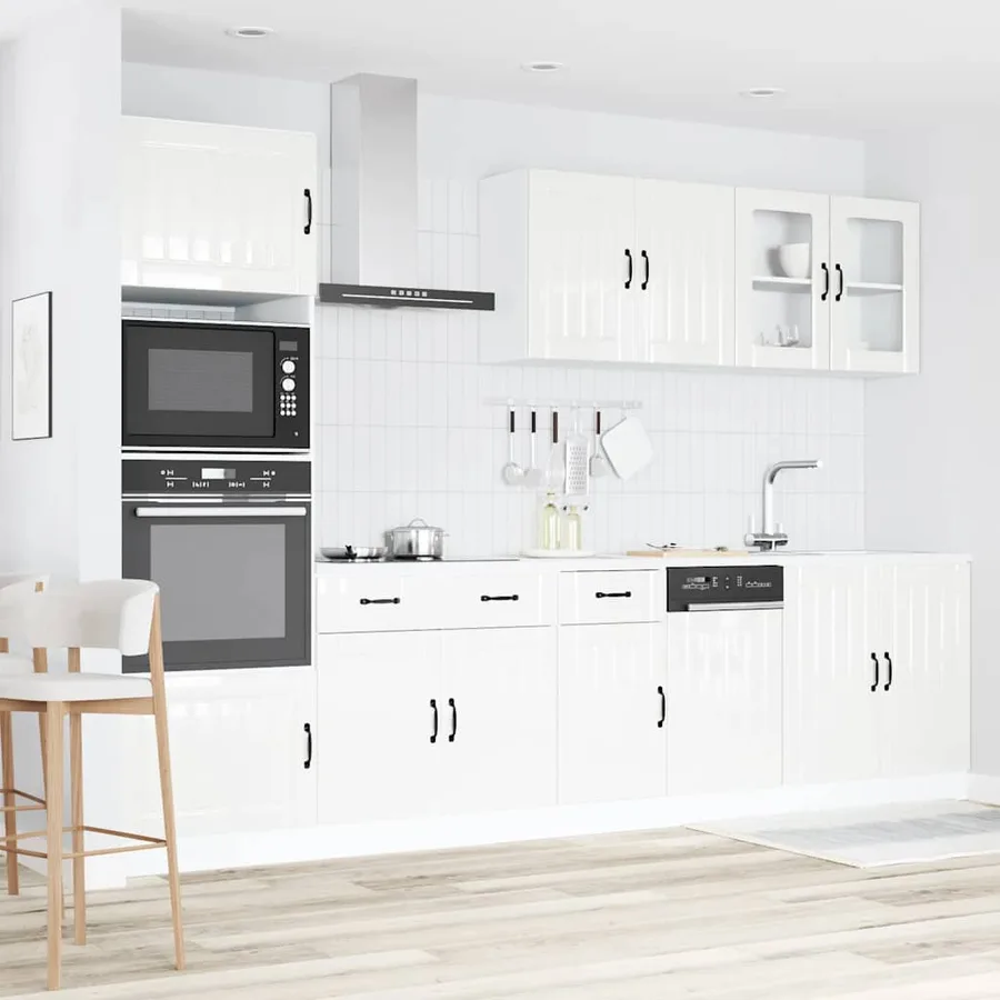 Ensemble de 7 meubles de cuisine "Lucca" en bois d'ingénierie blanc brillant - 3