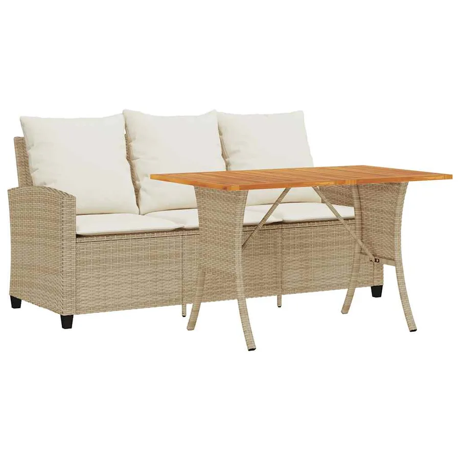 Canapé de jardin 3 places coussins table beige résine tressée - 2