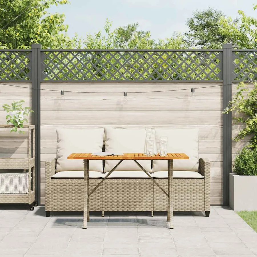 Canapé de jardin 3 places coussins table beige résine tressée - 4