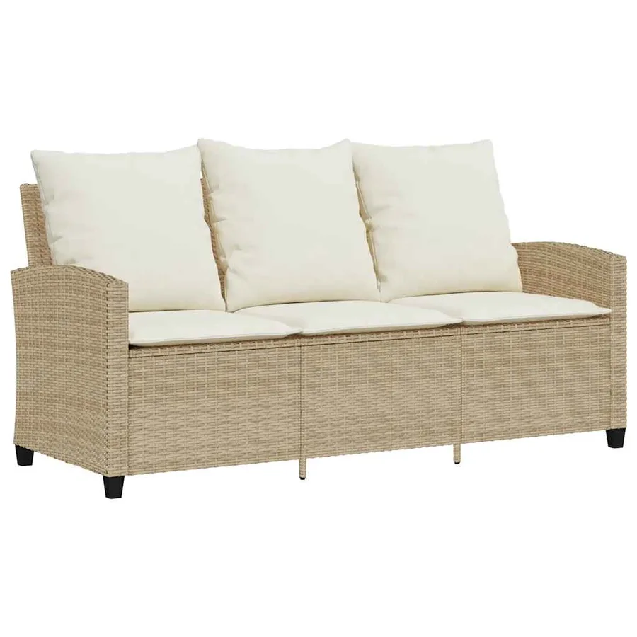 Canapé de jardin 3 places coussins table beige résine tressée - 5