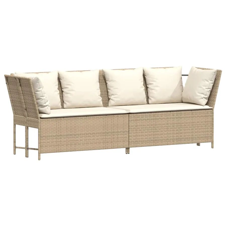 Canapé de jardin avec coussins beige résine tressée - 2
