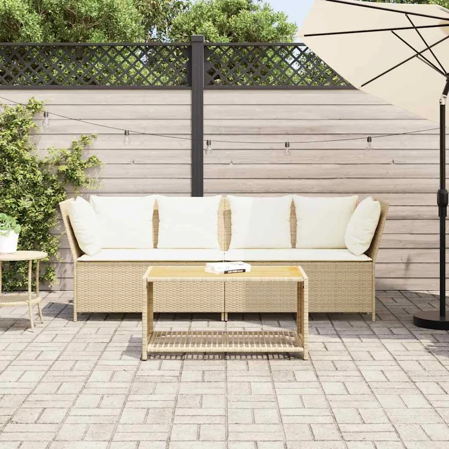 Canapé de jardin avec coussins beige résine tressée - 3