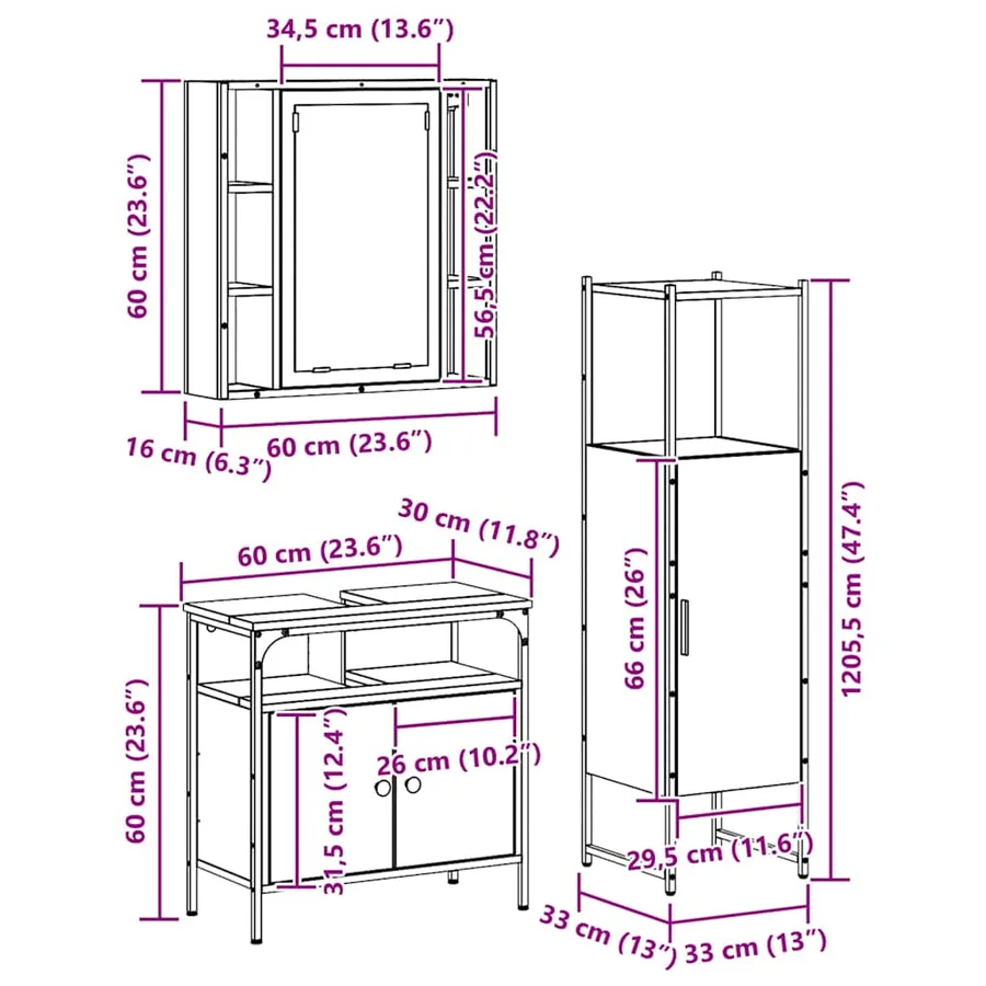 Ensemble de mobilier de salle de bain avec étagère 3 pcs Marron - 14