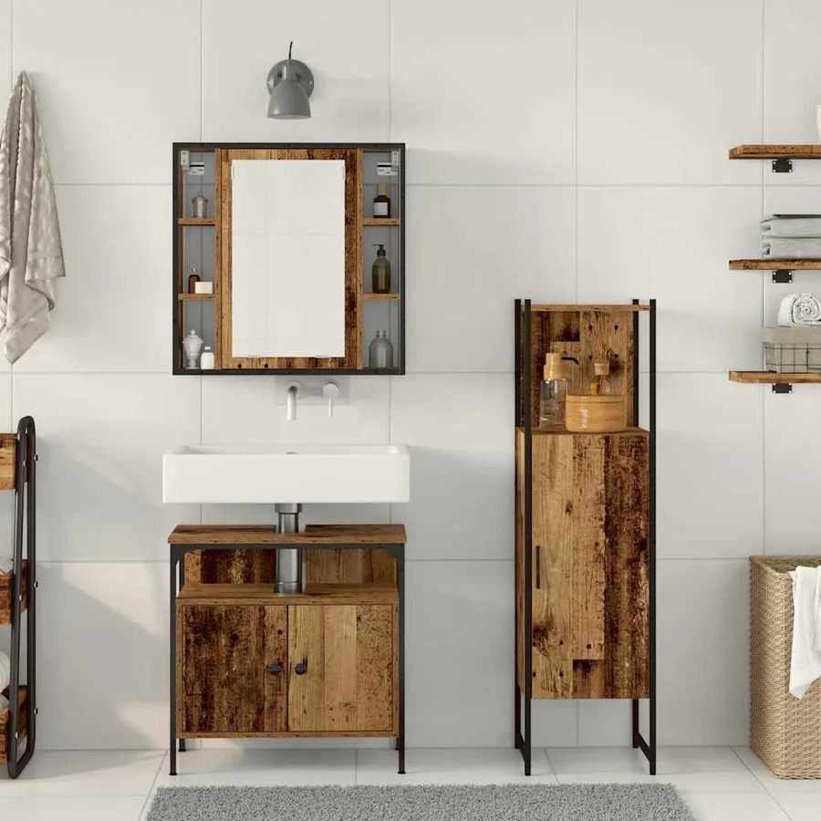 Ensemble de mobilier de salle de bain avec étagère 3 pcs Marron - 4