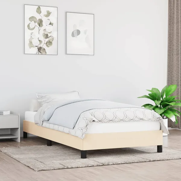 Cadre de lit sans matelas crème 90x200 cm tissu