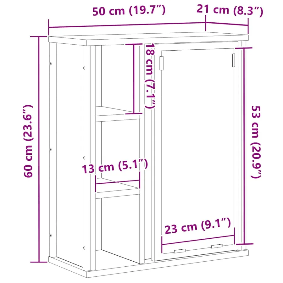 Armoire murale de salle de bain miroir sonoma gris 50x21x60 cm - 15
