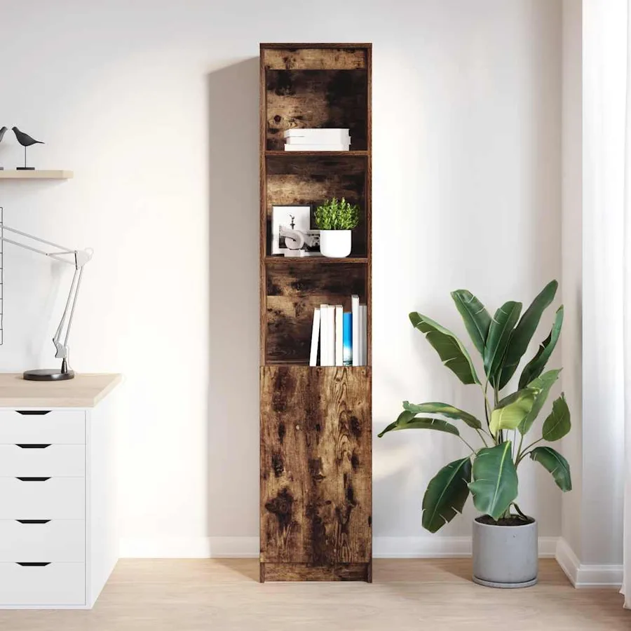Buffet haut chêne fumé 37,5x35x180 cm bois d'ingénierie - 3