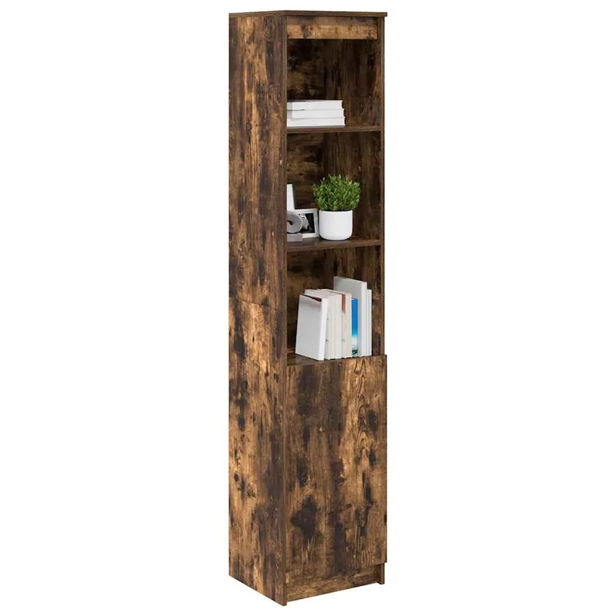 Buffet haut chêne fumé 37,5x35x180 cm bois d'ingénierie - 4