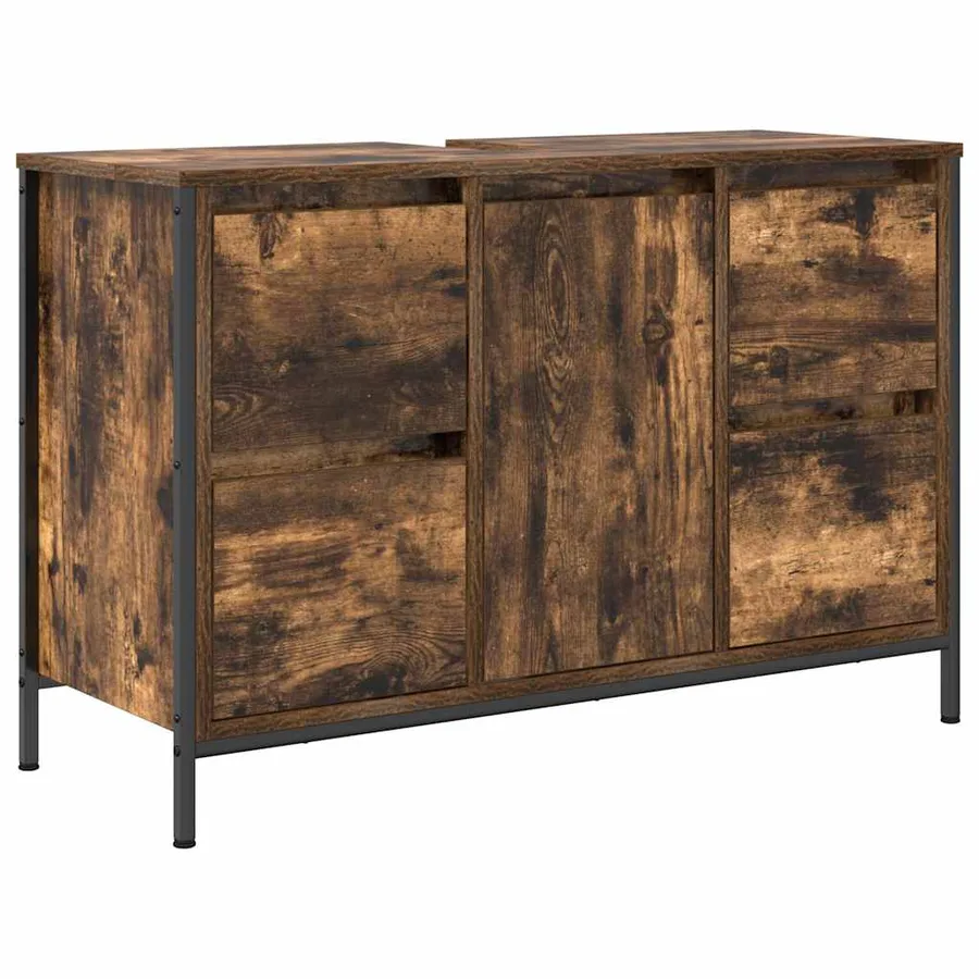 Meuble sous-vasque avec tiroirs chêne fumé 90x34,5x60 cm - 2