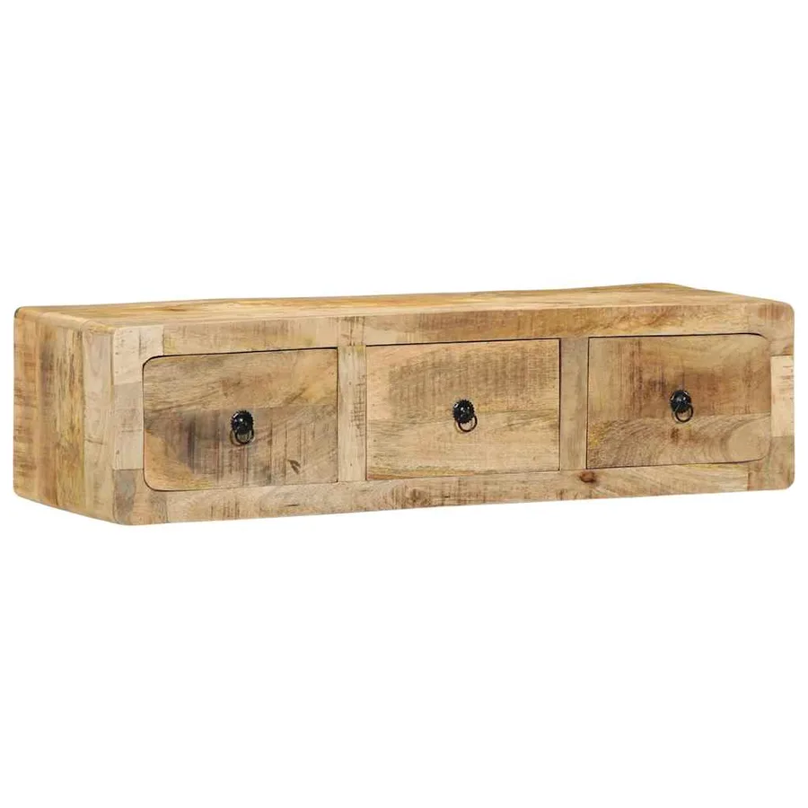 Meuble TV mural 100x32x25 cm bois massif manguier brut - 11