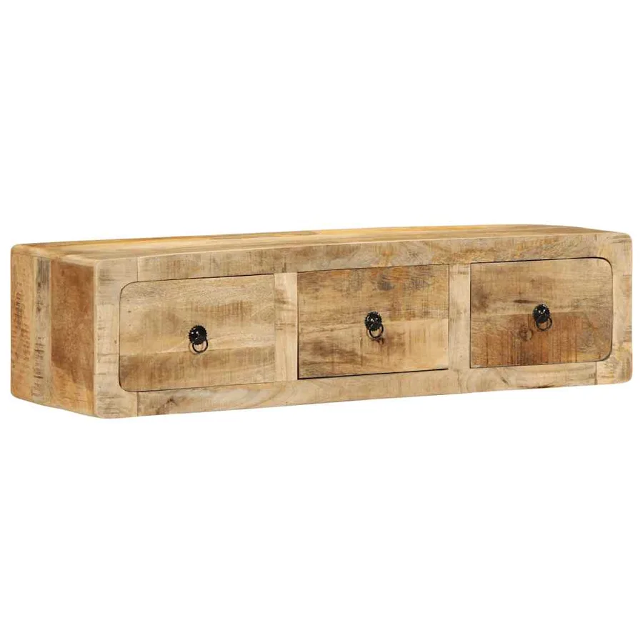 Meuble TV mural 100x32x25 cm bois massif manguier brut - 12
