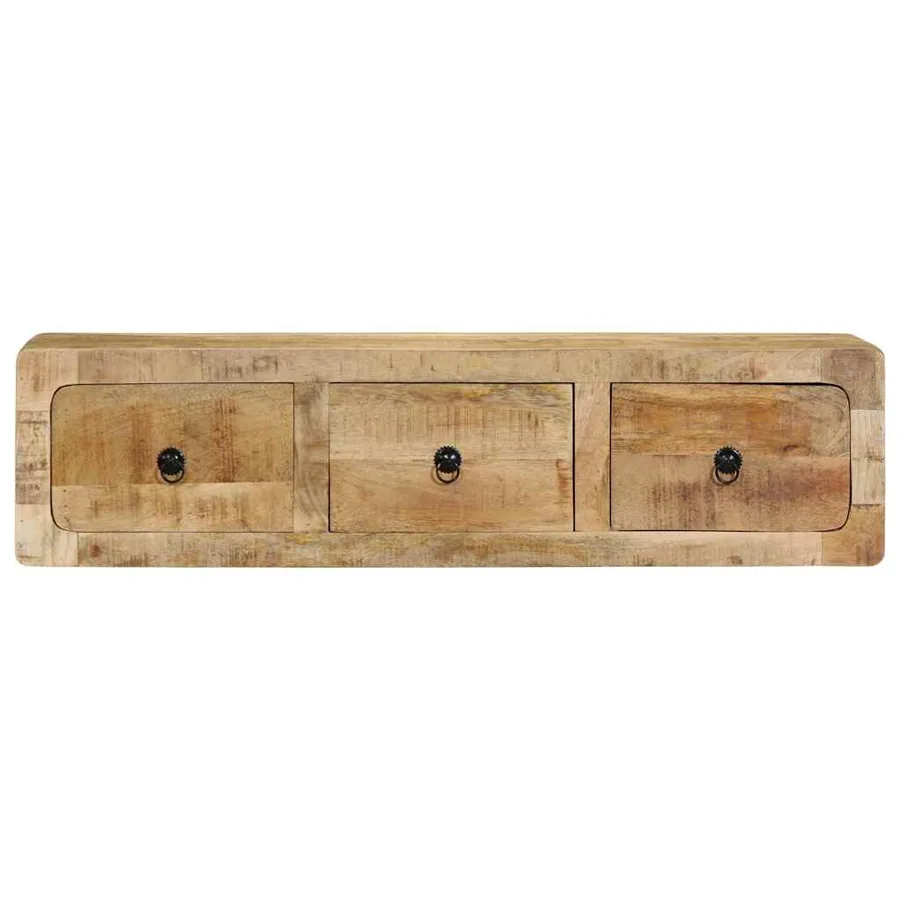 Meuble TV mural 100x32x25 cm bois massif manguier brut - 2