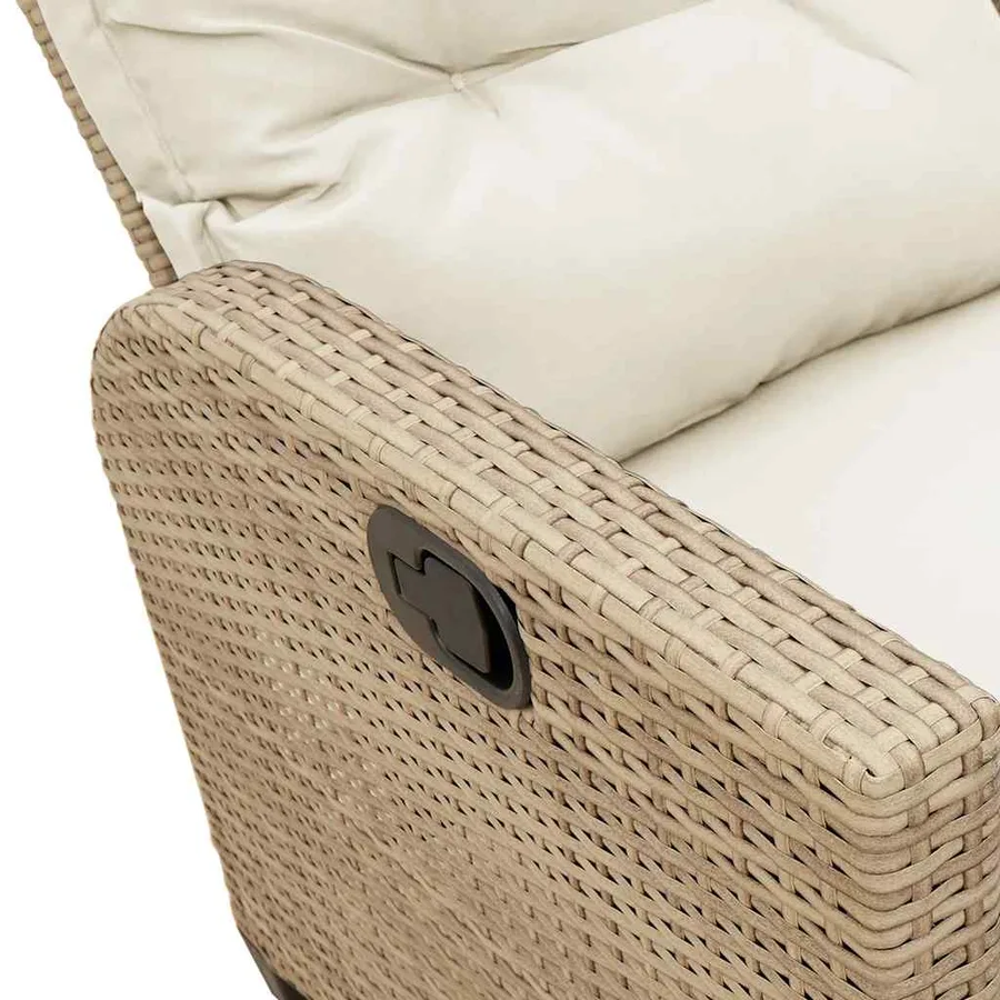 Canapé de jardin inclinable coussins forme de L beige polyrotin - 12