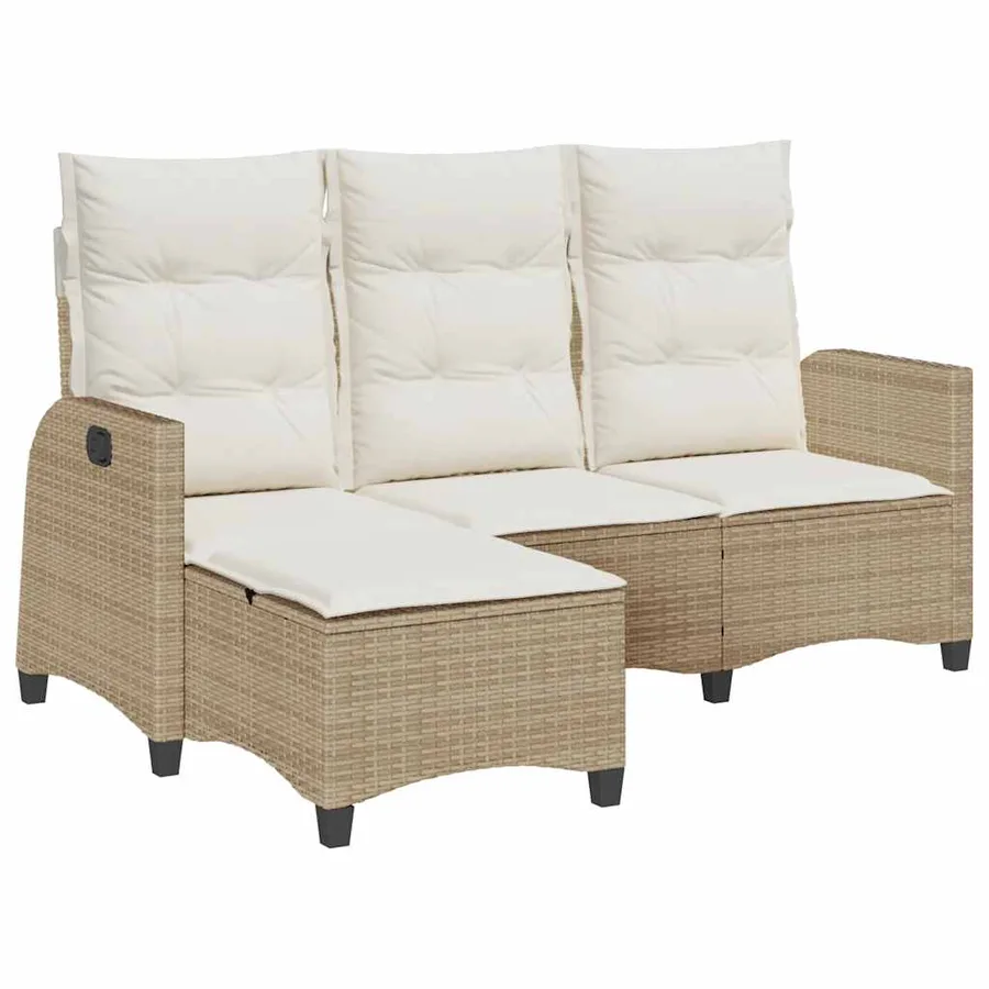 Canapé de jardin inclinable coussins forme de L beige polyrotin - 2