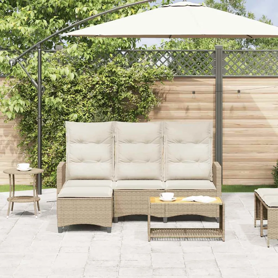 Canapé de jardin inclinable coussins forme de L beige polyrotin - 3