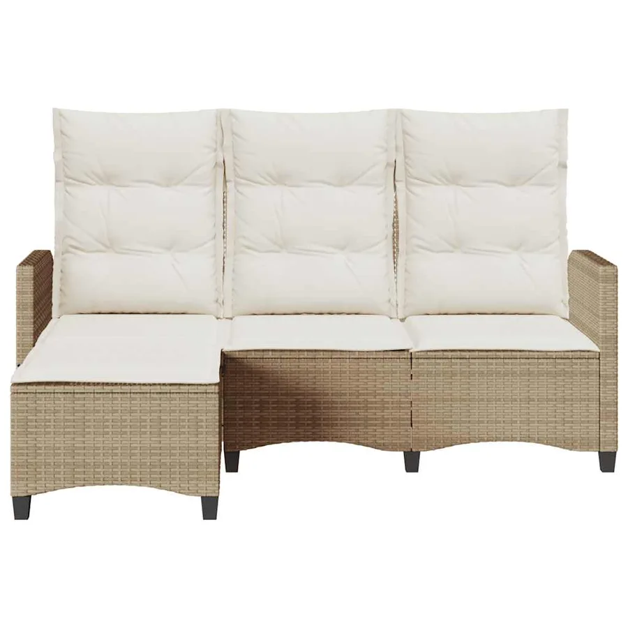 Canapé de jardin inclinable coussins forme de L beige polyrotin - 5