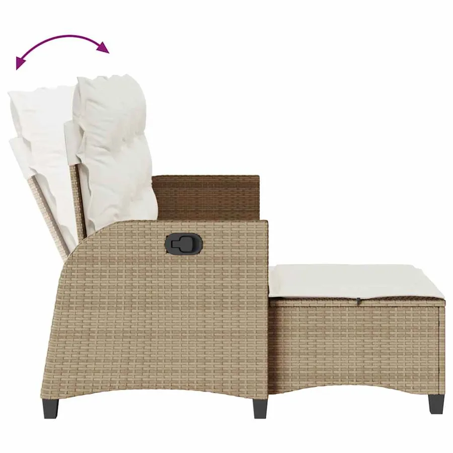 Canapé de jardin inclinable coussins forme de L beige polyrotin - 8