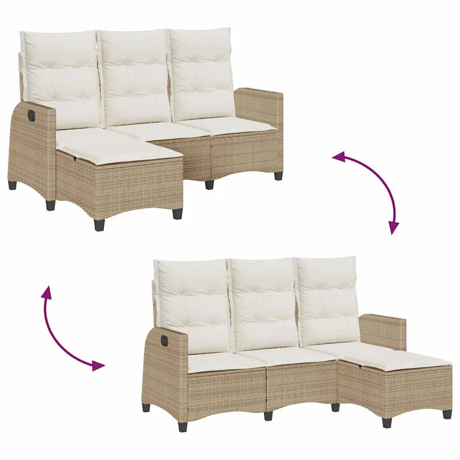 Canapé de jardin inclinable coussins forme de L beige polyrotin - 9