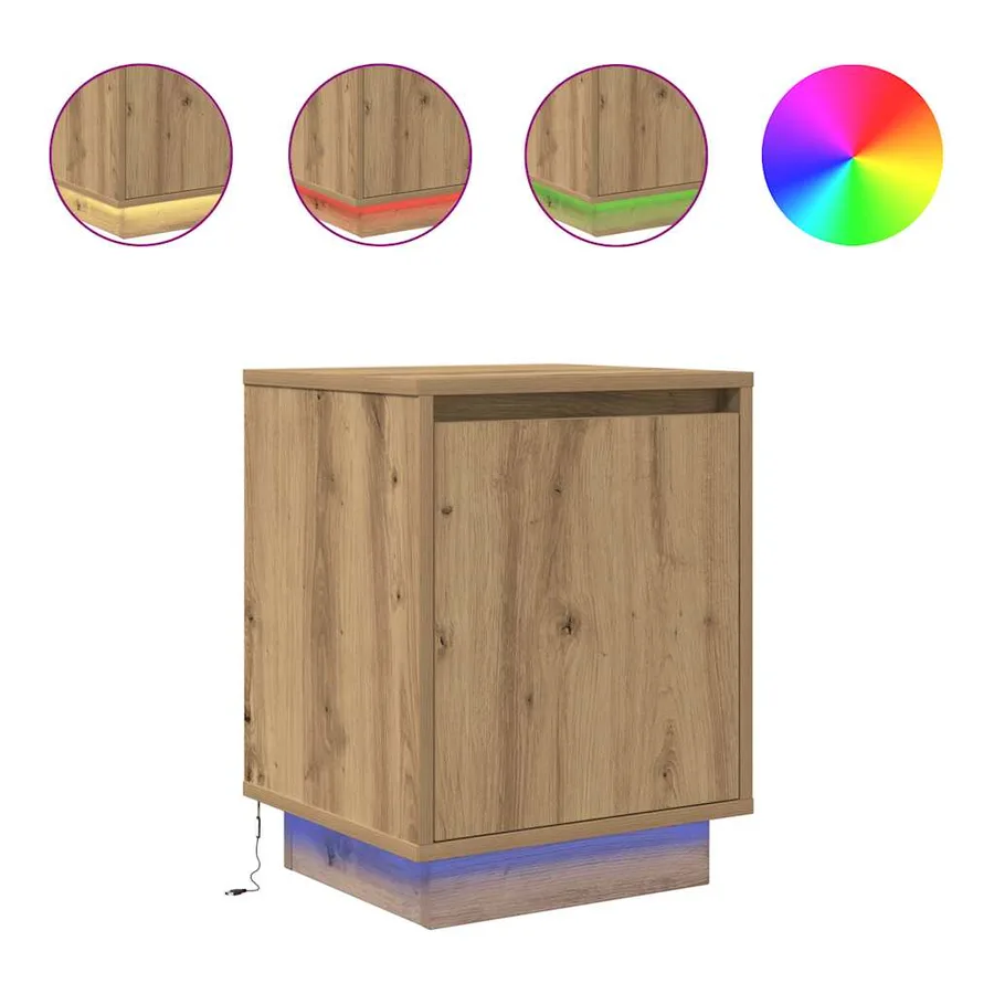 Armoire de chevet et lumières LED chêne artisanal 38x34x50 cm - 2