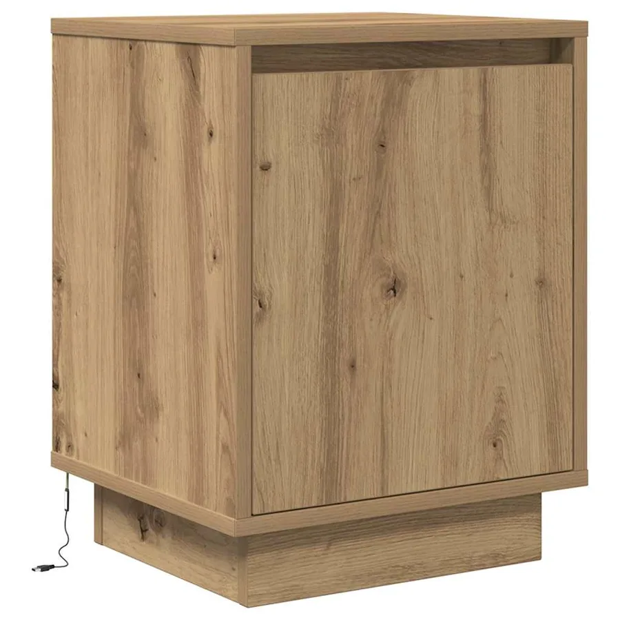 Armoire de chevet et lumières LED chêne artisanal 38x34x50 cm - 3