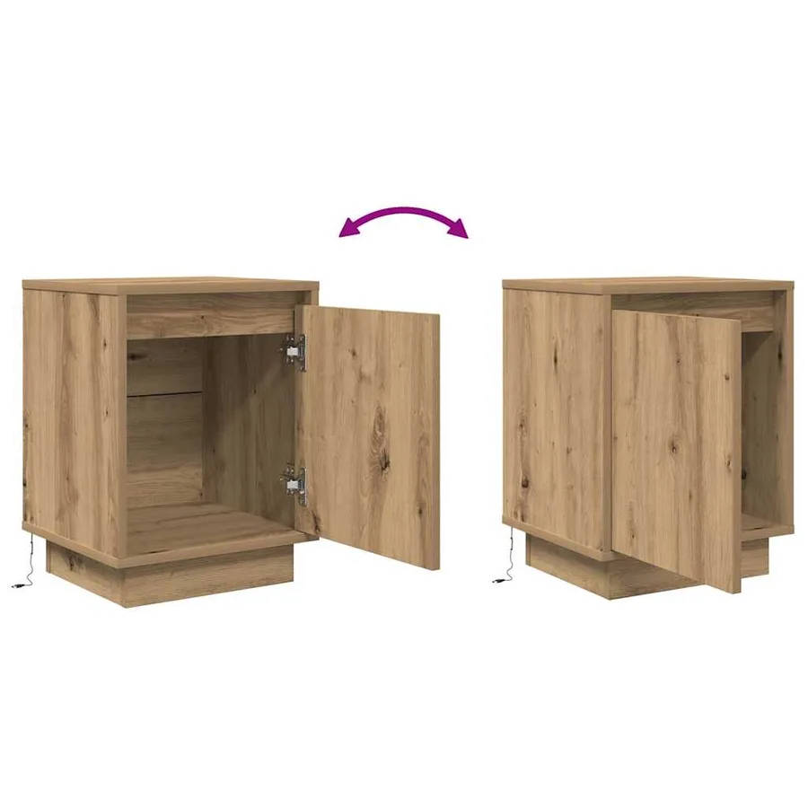Armoire de chevet et lumières LED chêne artisanal 38x34x50 cm - 9