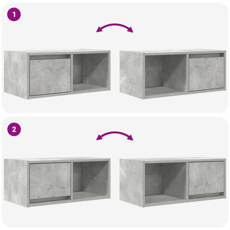 Meuble TV gris béton 60x31x25,5 cm bois d'ingénierie - 9