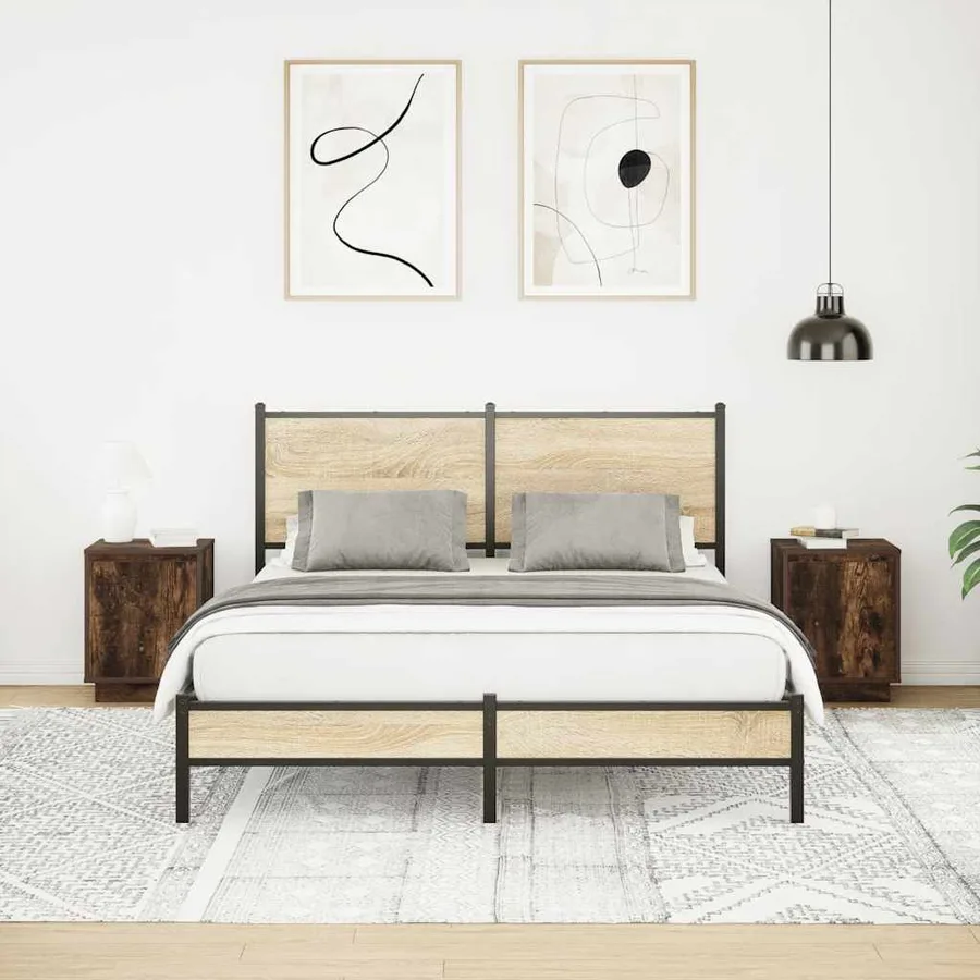 Tables de chevet avec lumières LED 2 pcs chêne fumé 38x34x50 cm - 4