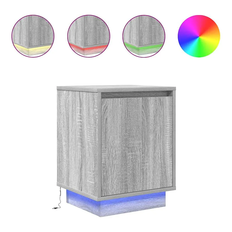 Tables de chevet avec lumières LED 2 pcs sonoma gris 38x34x50cm - 2
