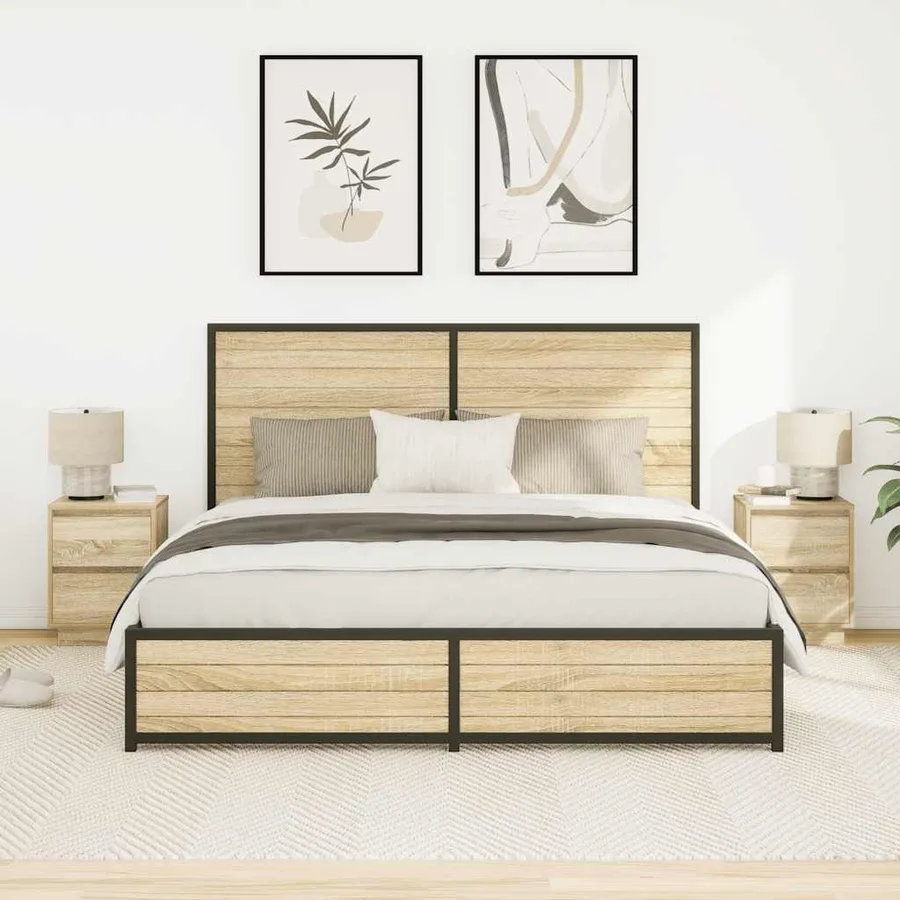Tables de chevet avec lumières LED 2pcs chêne sonoma 38x34x50cm - 5
