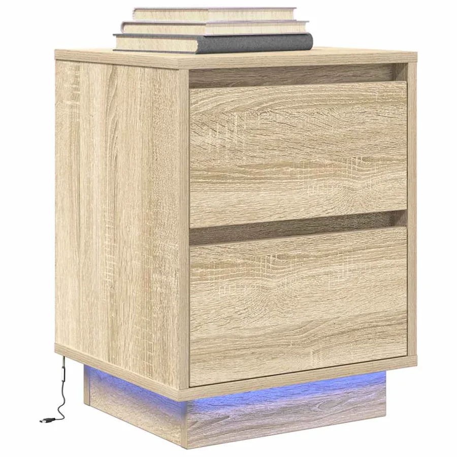 Tables de chevet avec lumières LED 2pcs chêne sonoma 38x34x50cm - 6