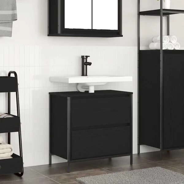 Meuble de salle de bain lavabo tiroirs chêne noir 60x34,5x60 cm