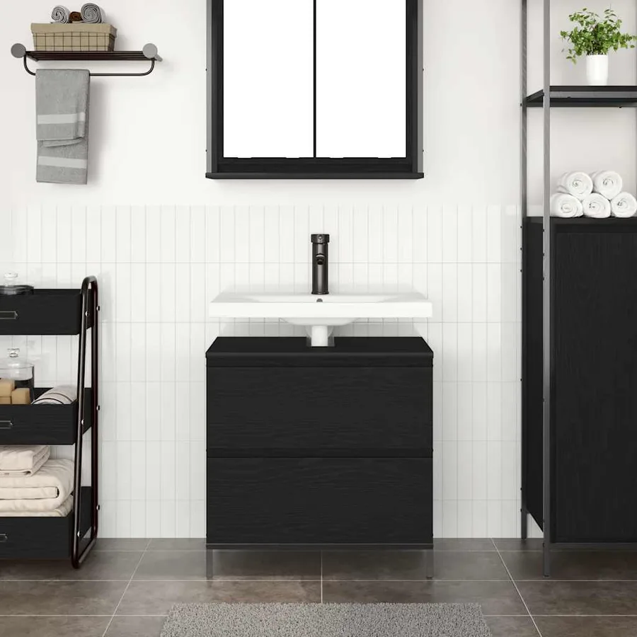 Meuble de salle de bain lavabo tiroirs chêne noir 60x34,5x60 cm - 3