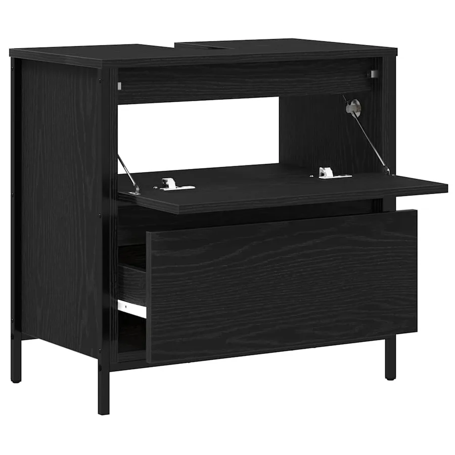 Meuble de salle de bain lavabo tiroirs chêne noir 60x34,5x60 cm - 5
