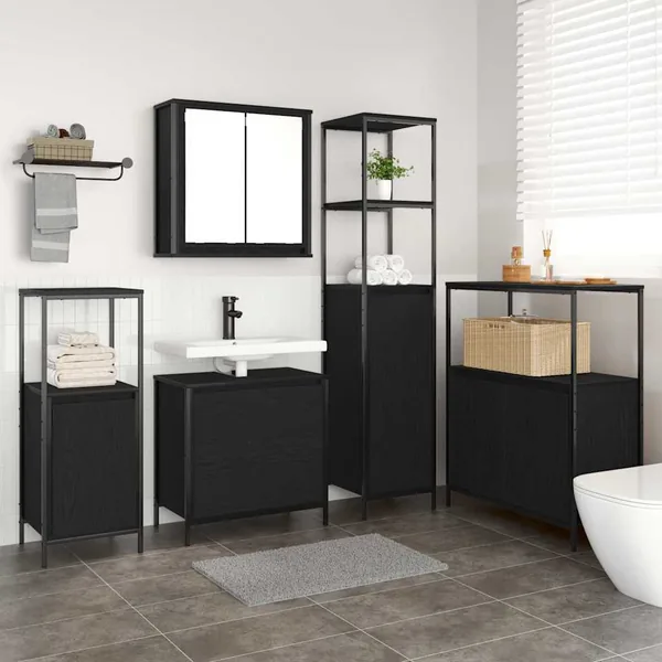 Ensemble de mobilier de salle de bain avec étagère 5 pcs Noir