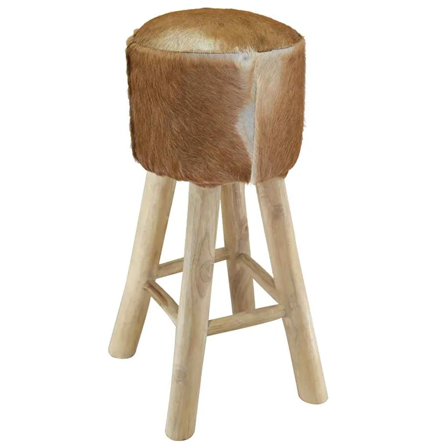 Tabouret de bar cuir de chèvre et bois de teck solide - 3