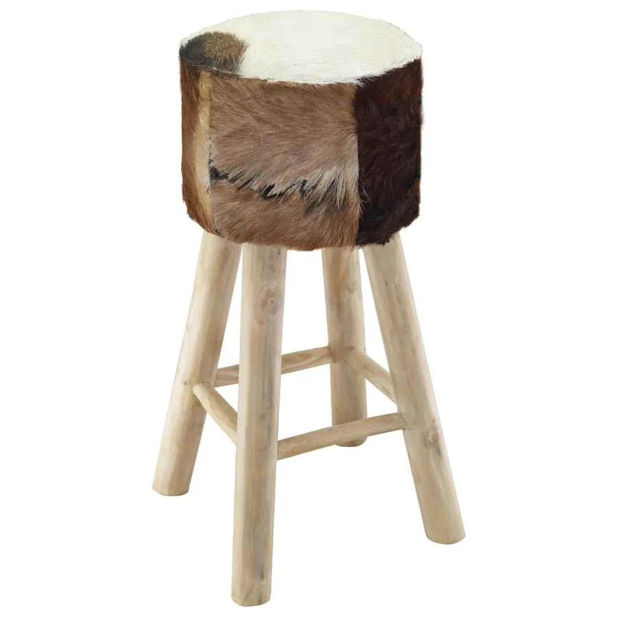 Tabouret de bar cuir de chèvre et bois de teck solide - 4