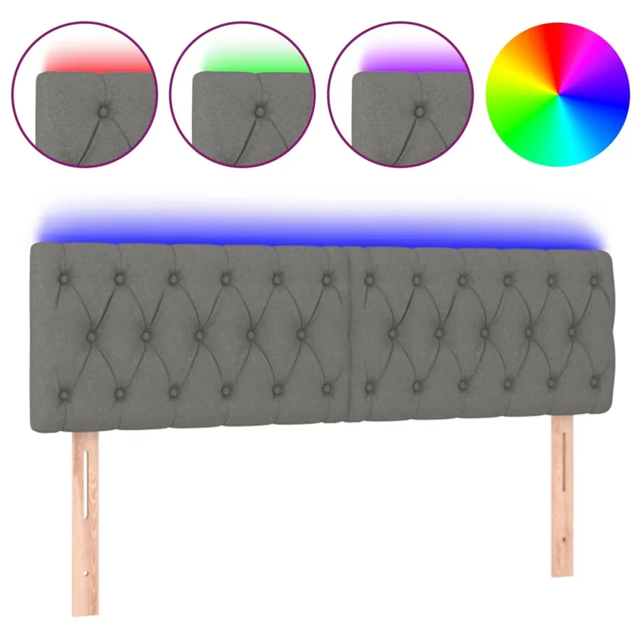 Tête de lit à LED Gris foncé 160x7x78/88 cm Tissu - 2