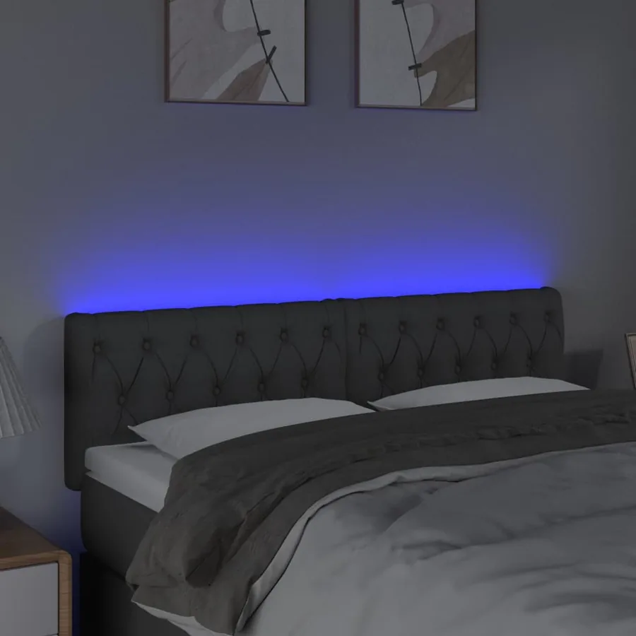 Tête de lit à LED Gris foncé 160x7x78/88 cm Tissu - 3